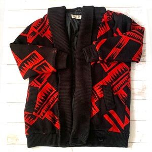 Capri Women’s S/M Quilted Knit Cardigan Open Front Sweater Red Black Size Small